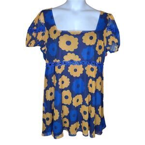 NEW Dolls Kill x Delias‎ prismatic perception groovy puff sleeve mesh dress 2X